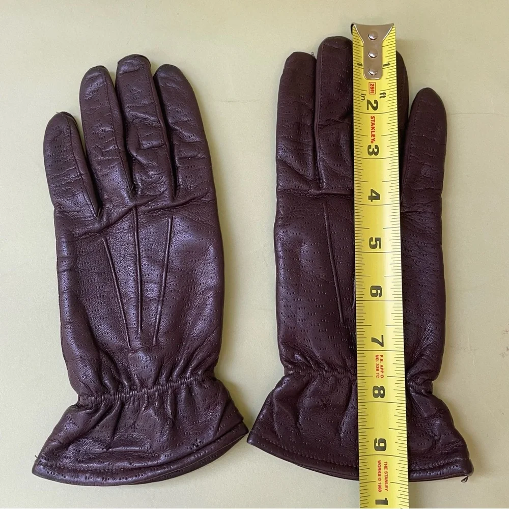 Vintage dark brown leather gloves with cotton lining